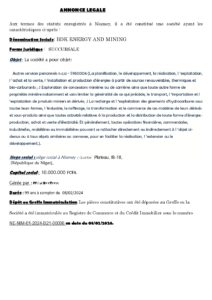ANNONCE LEGALE : AVIS DE CONSTITUTION DE SOCIETE
